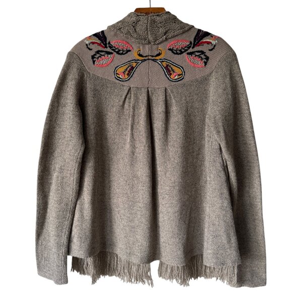 Sleeping On Snow Sm Folklore Embroidered Cardigan Sweater Grey Open Front Boho - Picture 2 of 16